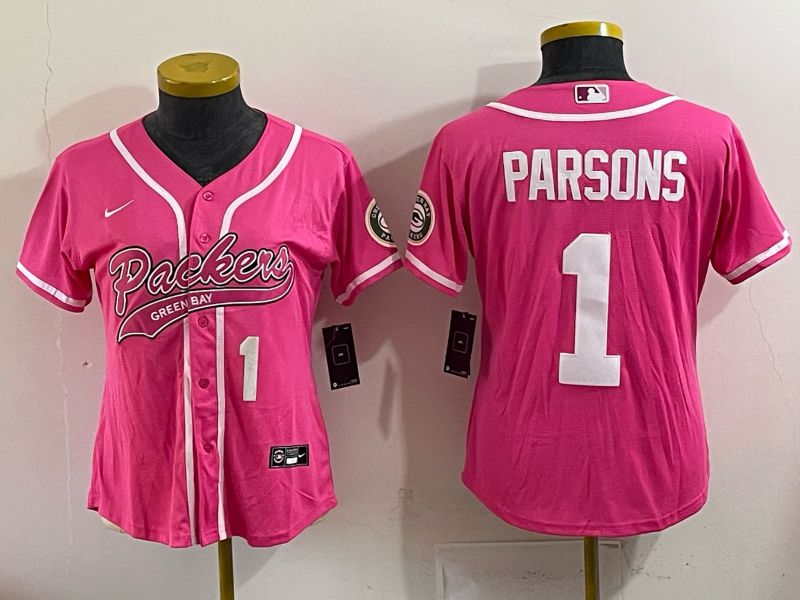Women 2025 Green Bay Packers #1 Parsons Pink Nike Limited NFL Jersey style 003->women nfl jersey->Women Jersey